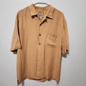 Tommy Bahama Silk Shirt Mens M Coral Orange ShortSleeve Button Down 100% Silk
